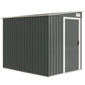 Light grey 5x7ft pent-roof metal garden shed with sliding door closed, studio view