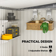 Practical design panel showing 2 hooks and 2 adjustable shelves holding baskets and gloves