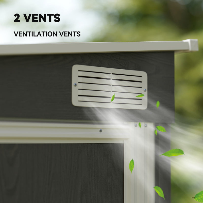 Close-up of one of the two louvred ventilation vents on the shed wall