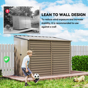 Lean to wall design panel explaining the shed stands against a wall to reduce wind exposure