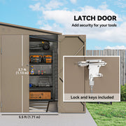 Latch door panel showing the open 113 cm double doorway with a padlock and keys included