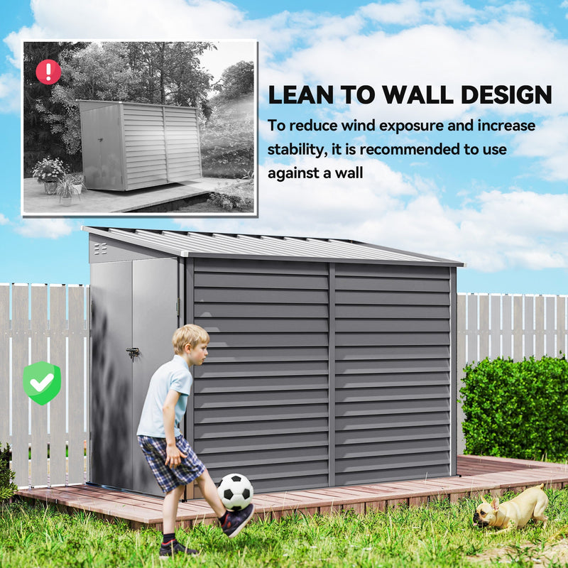 Lean to wall design panel explaining the shed stands against a wall to reduce wind exposure