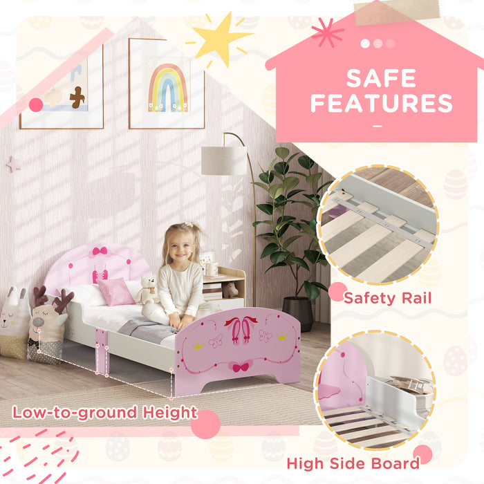 Pink Ballet Theme Toddler Bed Frame with Safety Rails for Ages 3-6 by AIYAPLAY