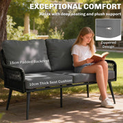 Rattan Garden Furniture Set 4 Piece With Cushions for Comfortable Outdoor Seating Black/Grey Outsunny