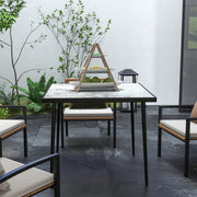 Grey Square Garden Table For 4 With Marble Effect Glass Top And Steel Frame Patio Use