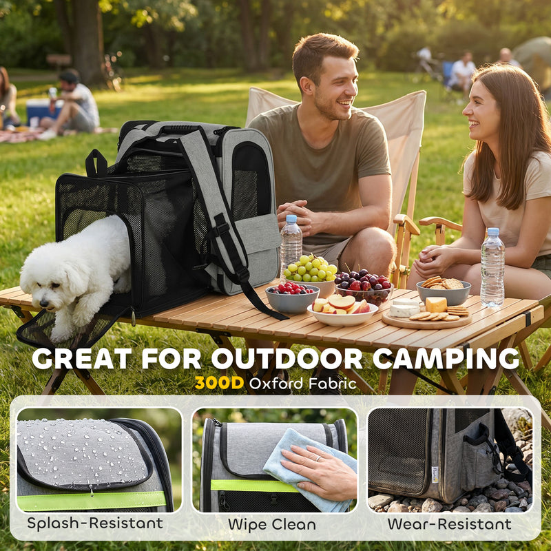 Backpack Pet Carrier with Expandable Space for Cats and Small Dogs Light Grey
