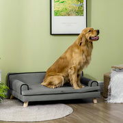 Dog Sofa with Wooden Legs and Water Resistant Cover for Medium and Large Dogs Grey