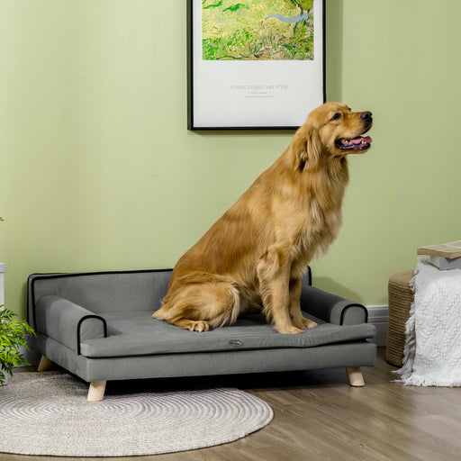 Dog Sofa with Wooden Legs and Water Resistant Cover for Medium and Large Dogs Grey
