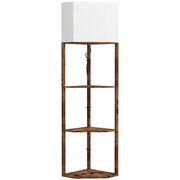 Tall Corner Floor Lamp with Shelves and Chain Switch for Living Room or Bedroom Rustic Brown