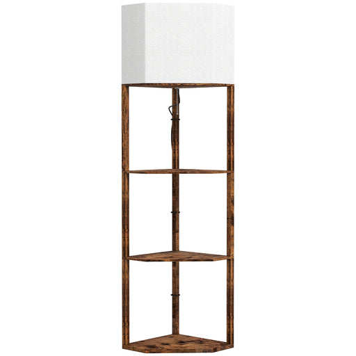 Tall Corner Floor Lamp with Shelves and Chain Switch for Living Room or Bedroom Rustic Brown