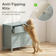 Green 6 Drawer Chest of Drawers With Fluted Drawer Fronts and Gold Knobs - 100x40x78cm Homcom