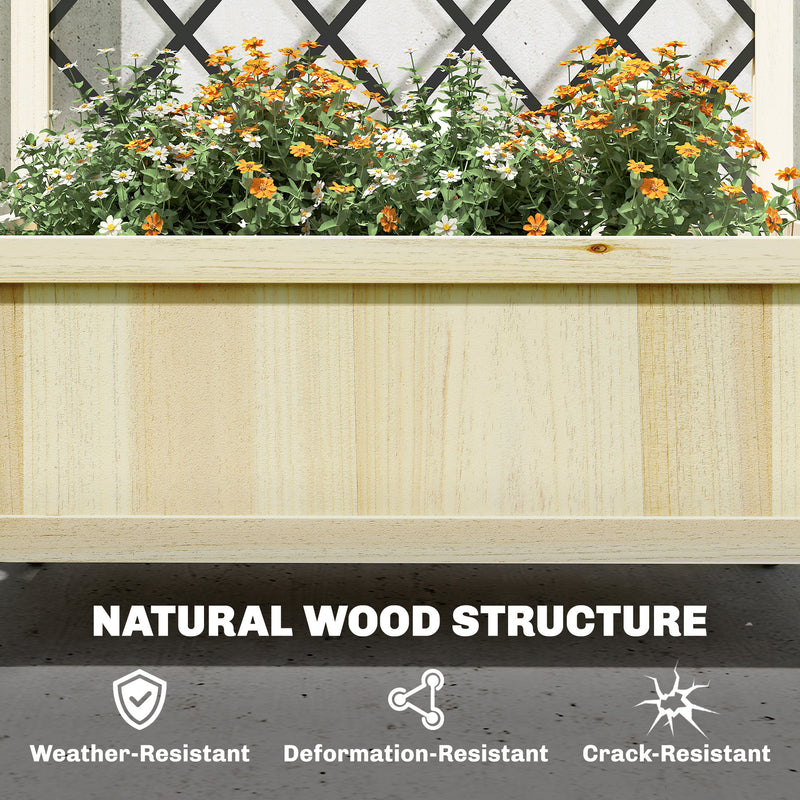 Wooden Raised Garden Planter with Trellis and Wheels for Privacy and Climbing Plants Natural Outsunny