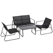 Black 4 Seater Garden Sofa Set with Cushions for Stylish Outdoor Relaxing