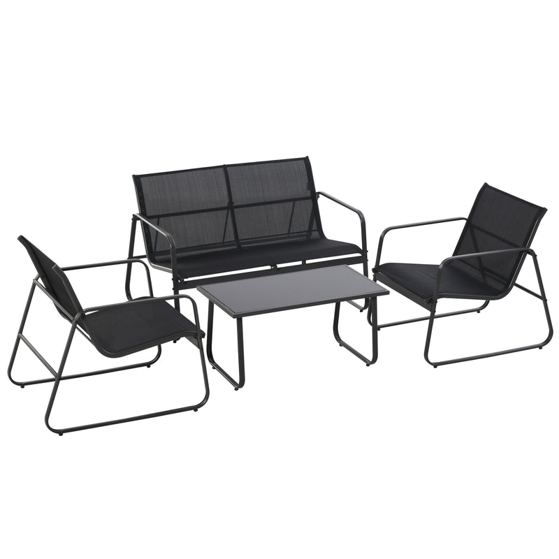 Black 4 Seater Garden Sofa Set with Cushions for Stylish Outdoor Relaxing
