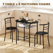 Three Piece Space Saving Dining Set with Stools Ideal for Small Kitchens Black