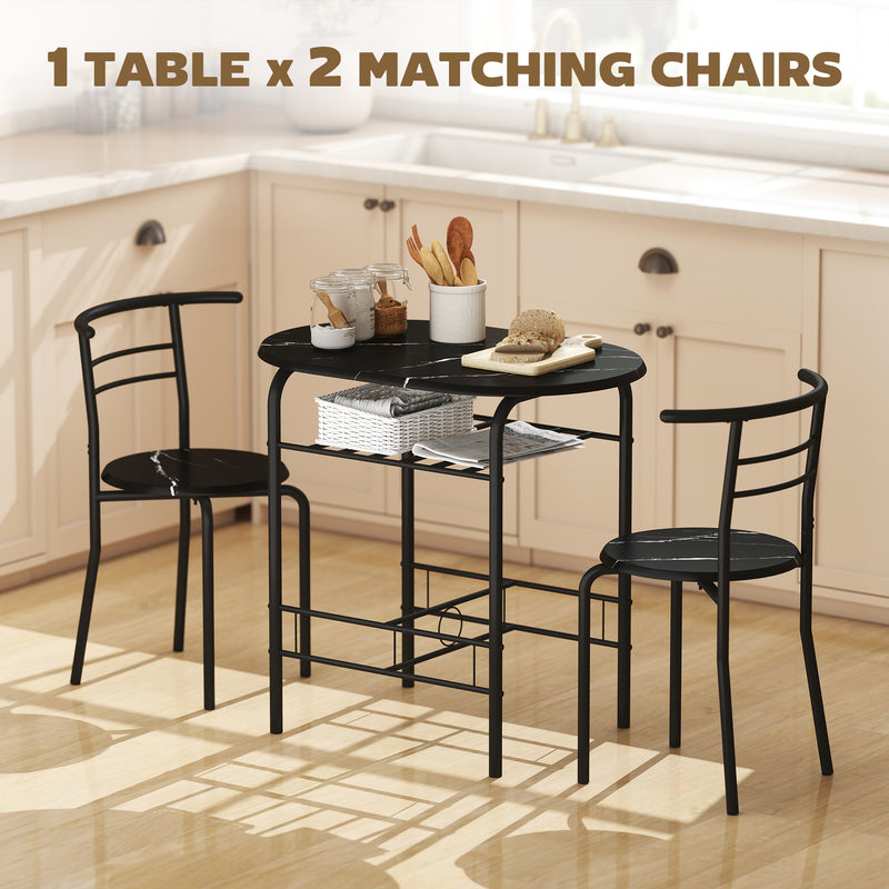 Three Piece Space Saving Dining Set with Stools Ideal for Small Kitchens Black