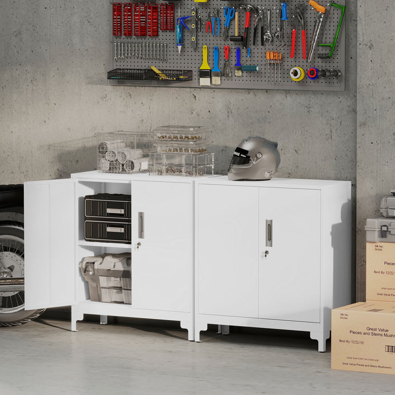 Metal Storage Cabinet with Lockable Doors for Secure Home or Office Organisation White AOSOM