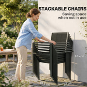 Garden Dining Set for 6 with Stackable Chairs and Wipe Clean Table, Grey & Black Outsunny