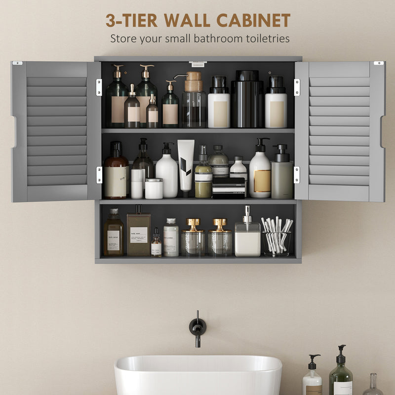 Wall Mounted Bathroom Cabinet With Adjustable Shelves For Organised Storage Grey AOSOM