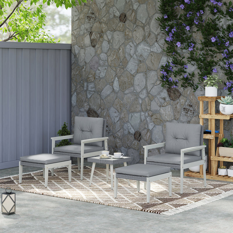 Grey 5 Piece Rattan Garden Furniture Set with Cushions and Coffee Table by Outsunny