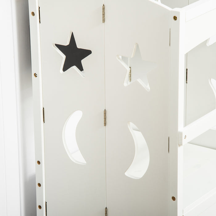 Kids Step Stool with Blackboard and Lockable Handrail for Kitchen Counter White by HOMCOM