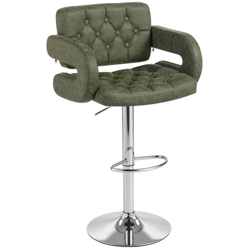 Height Adjustable Swivel Bar Stool with Backrest and Armrests for Home Kitchen Green