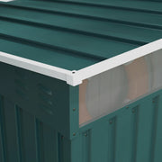 Image of a Green Galvanised Metal Garden Storage Shed With White Doors