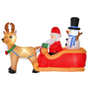 Inflatable reindeer, Santa and snowman on a sleigh from the side on a white background