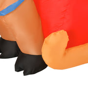 Close-up of the reindeer legs and the red sleigh side