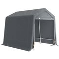 Dark grey 6.5x8ft portable garden storage shed with two roll-up zip doors on a white background