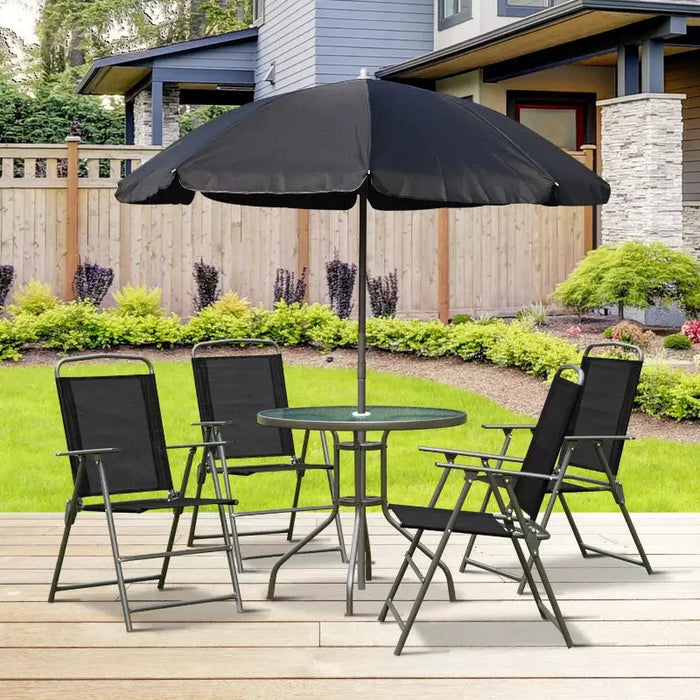 4 Seater Garden Dining Set With Parasol, Black