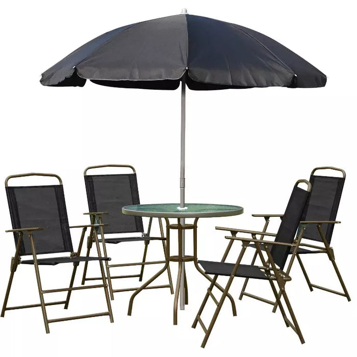 4 Seater Garden Dining Set With Parasol, Black