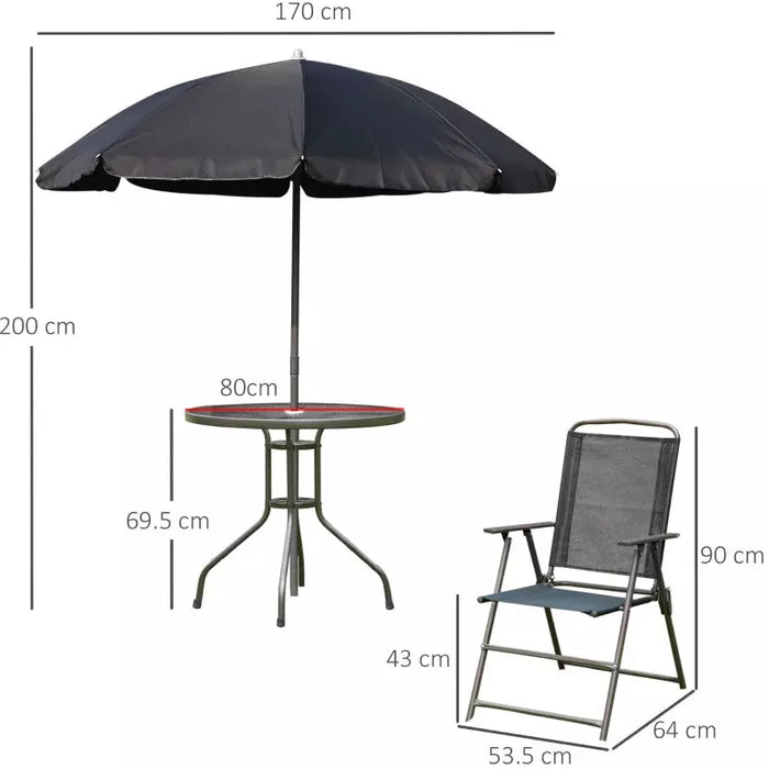 4 Seater Garden Dining Set With Parasol, Black