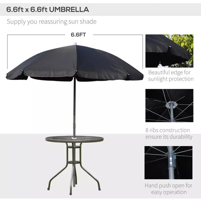 4 Seater Garden Dining Set With Parasol, Black