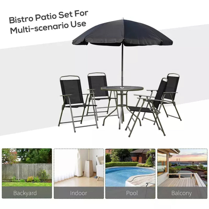 4 Seater Garden Dining Set With Parasol, Black