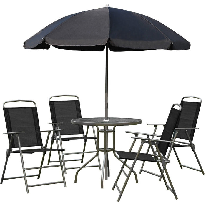 4 Seater Garden Dining Set With Parasol, Black