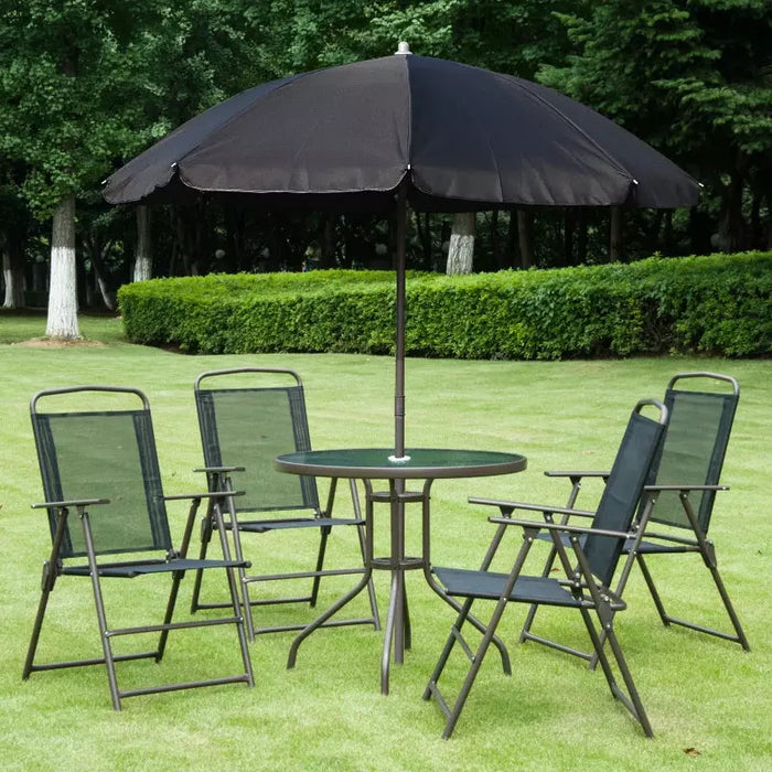 4 Seater Garden Dining Set With Parasol, Black