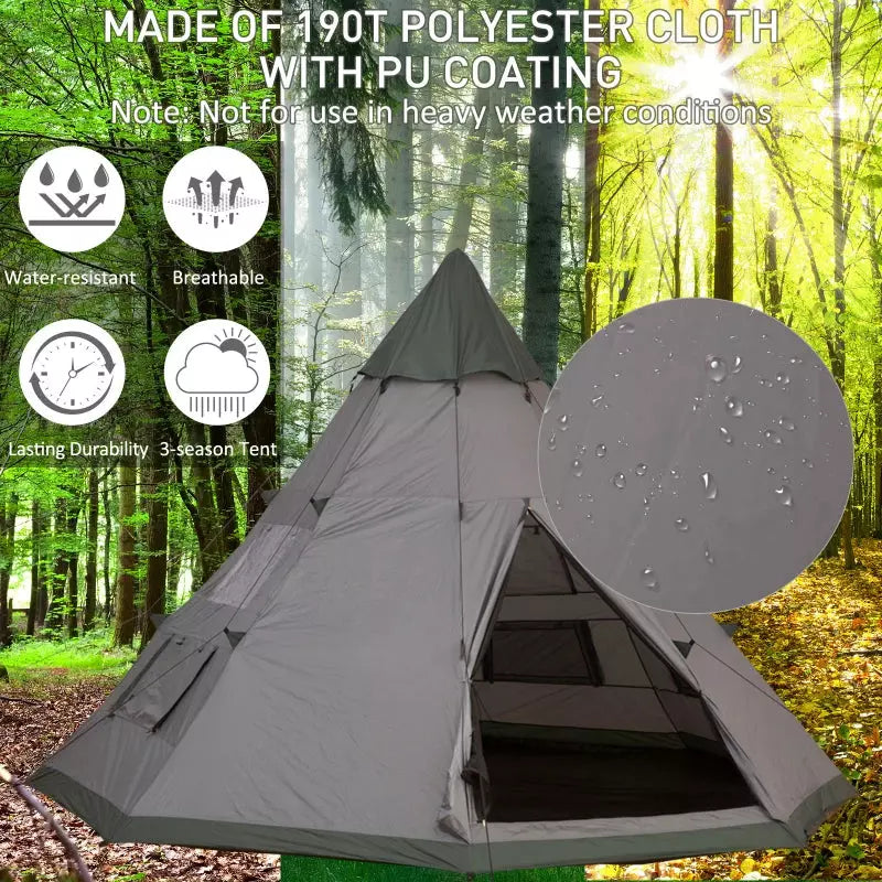 6 Man Teepee Tent, Grey