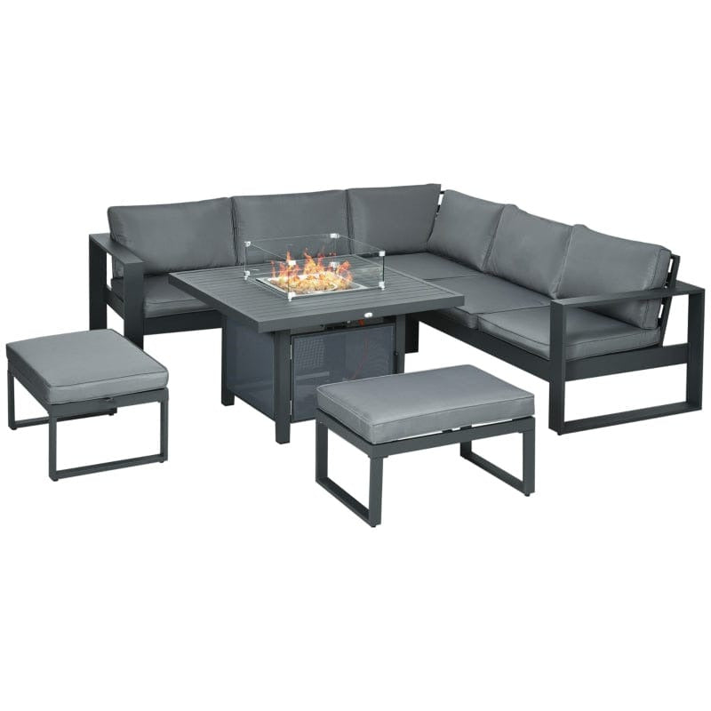 Garden Furniture With Fire Pit Table, 7 Seater Corner Sofa