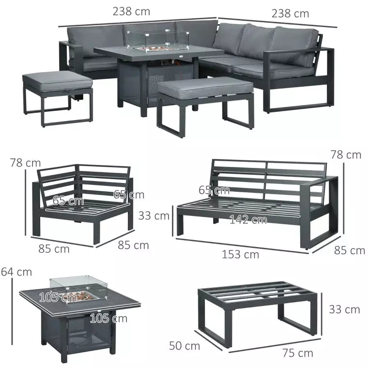 Garden Furniture With Fire Pit Table, 7 Seater Corner Sofa