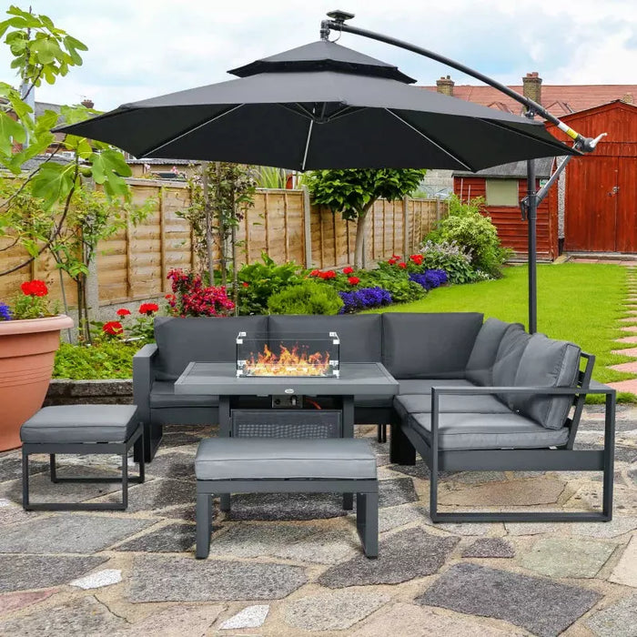 Garden Furniture With Fire Pit Table, 7 Seater Corner Sofa