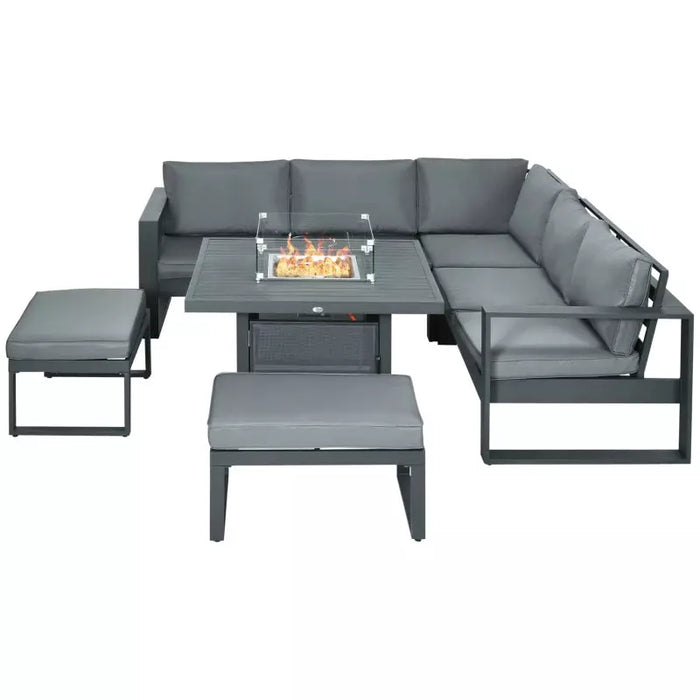 Garden Furniture With Fire Pit Table, 7 Seater Corner Sofa