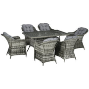 6 Seater Rattan Garden Dining Set - Grey Outsunny