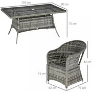 6 Seater Rattan Garden Dining Set - Grey Outsunny