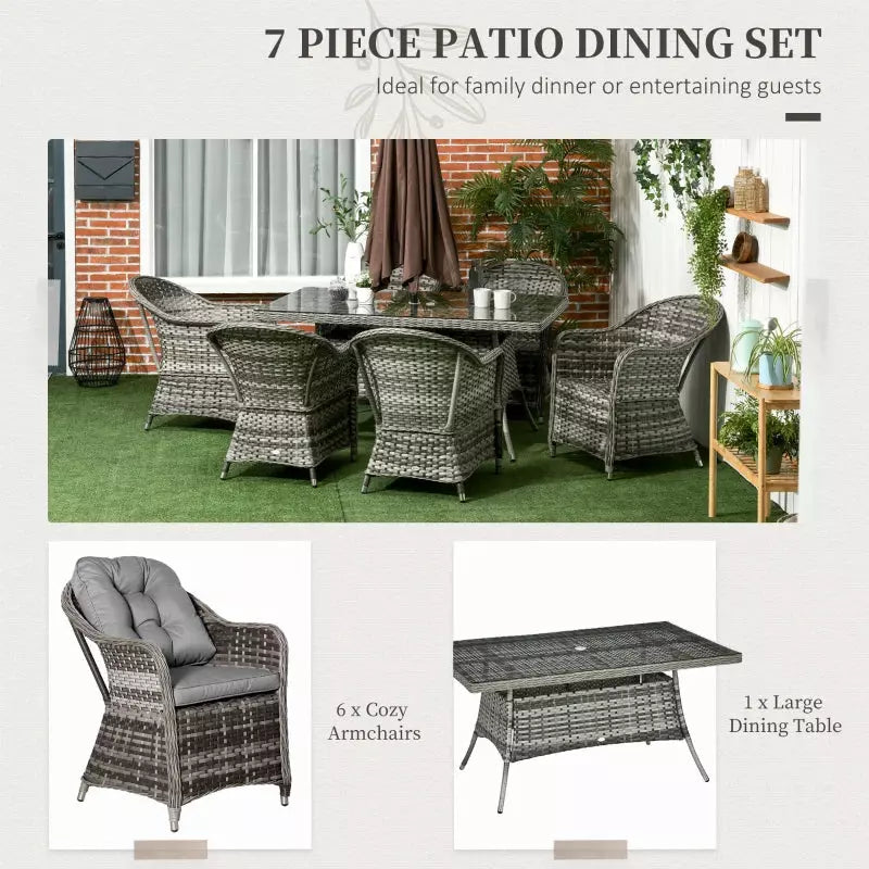 6 Seater Rattan Garden Dining Set - Grey Outsunny