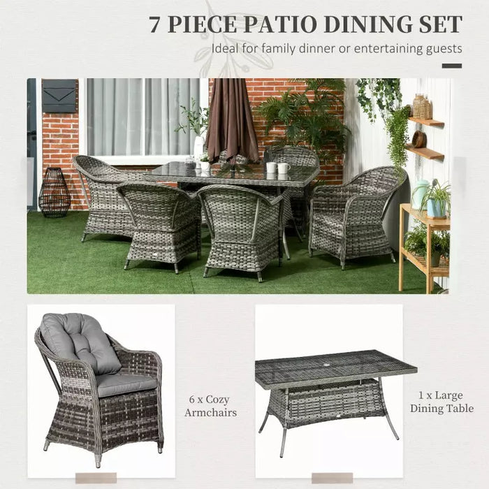6 Seater Rattan Garden Dining Set - Grey