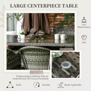 6 Seater Rattan Garden Dining Set - Grey Outsunny