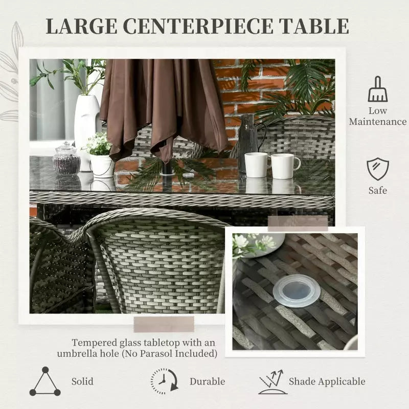 6 Seater Rattan Garden Dining Set - Grey Outsunny