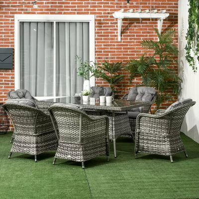 6 Seater Rattan Garden Dining Set - Grey Outsunny