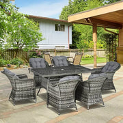 6 Seater Rattan Garden Dining Set - Grey Outsunny
